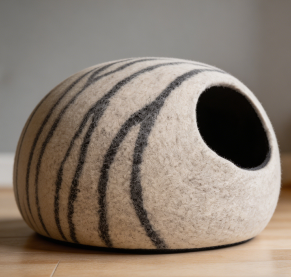 Merino Wool Felt Cat Cave, Light Grey