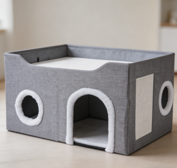Foldable Covered Cat Cave Bed, Grey