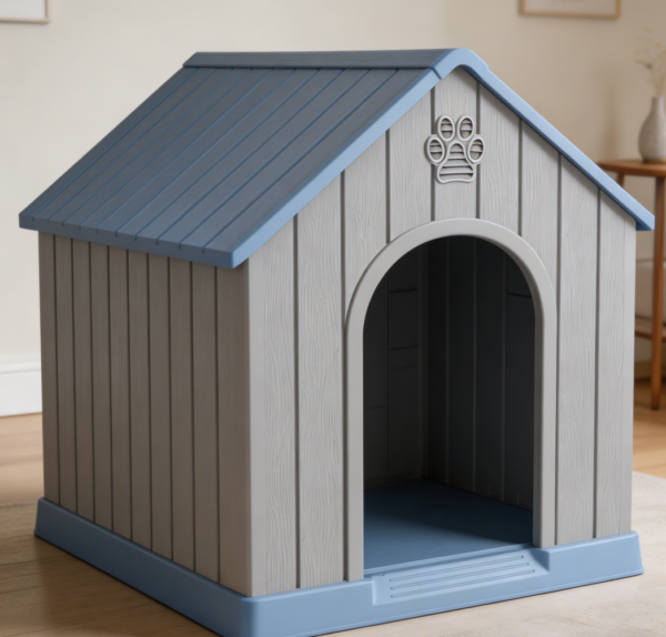 Plastic Dog House with Elevated Floor & Vents, Light Blue
