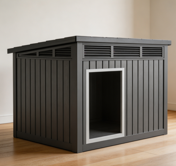 Weatherproof Dog House, Openable Top, Black