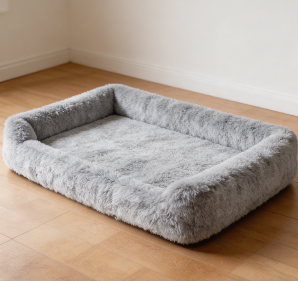 Fluffy Dog Crate Mat, Faux Fur, Non-Slip Base, Grey