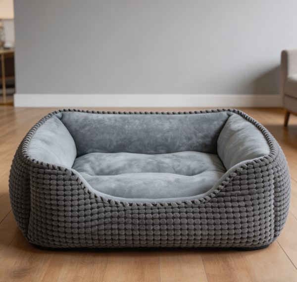 Grey Rectangle Supportive Pet Bed, Anti-Slip