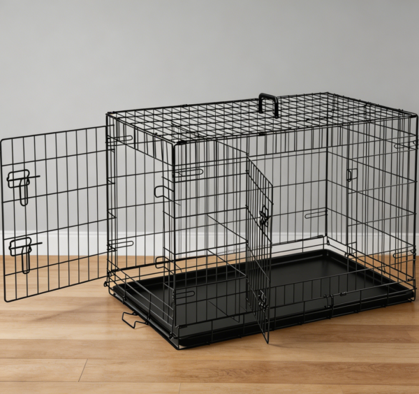 Double-Door Folding Dog Crate with Leak-Proof Tray