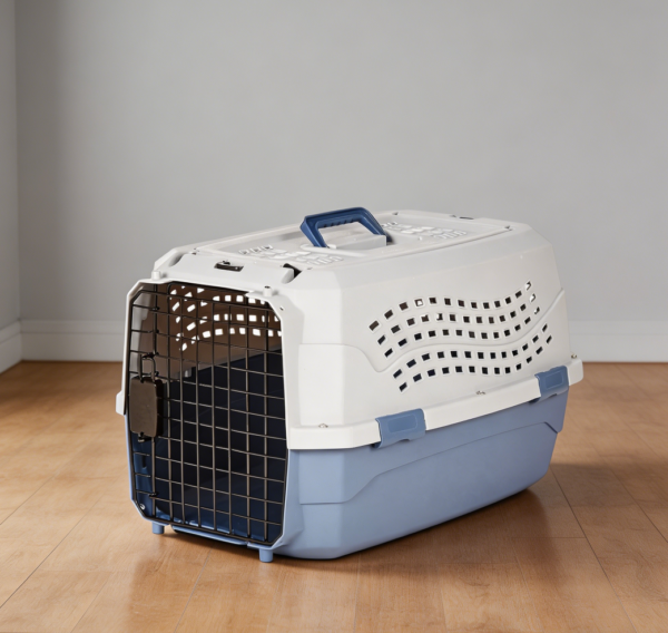 2-Door Hard-Sided Pet Carrier, Top-Load, Grey & Blue