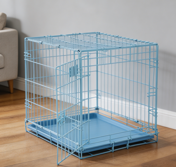 Blue Foldable Dog Crate with Divider, 12-20 lbs