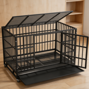 Heavy-Duty Escape-Proof Dog Crate with Wheels & Double Door