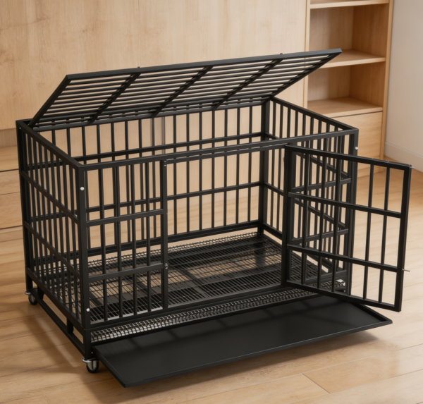 Heavy-Duty Escape-Proof Dog Crate with Wheels & Double Door