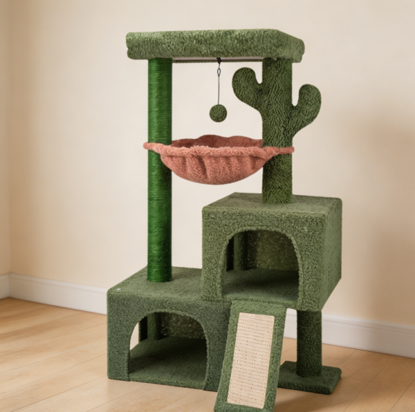 Cactus Cat Tree with Twin Condos & Perch, Green